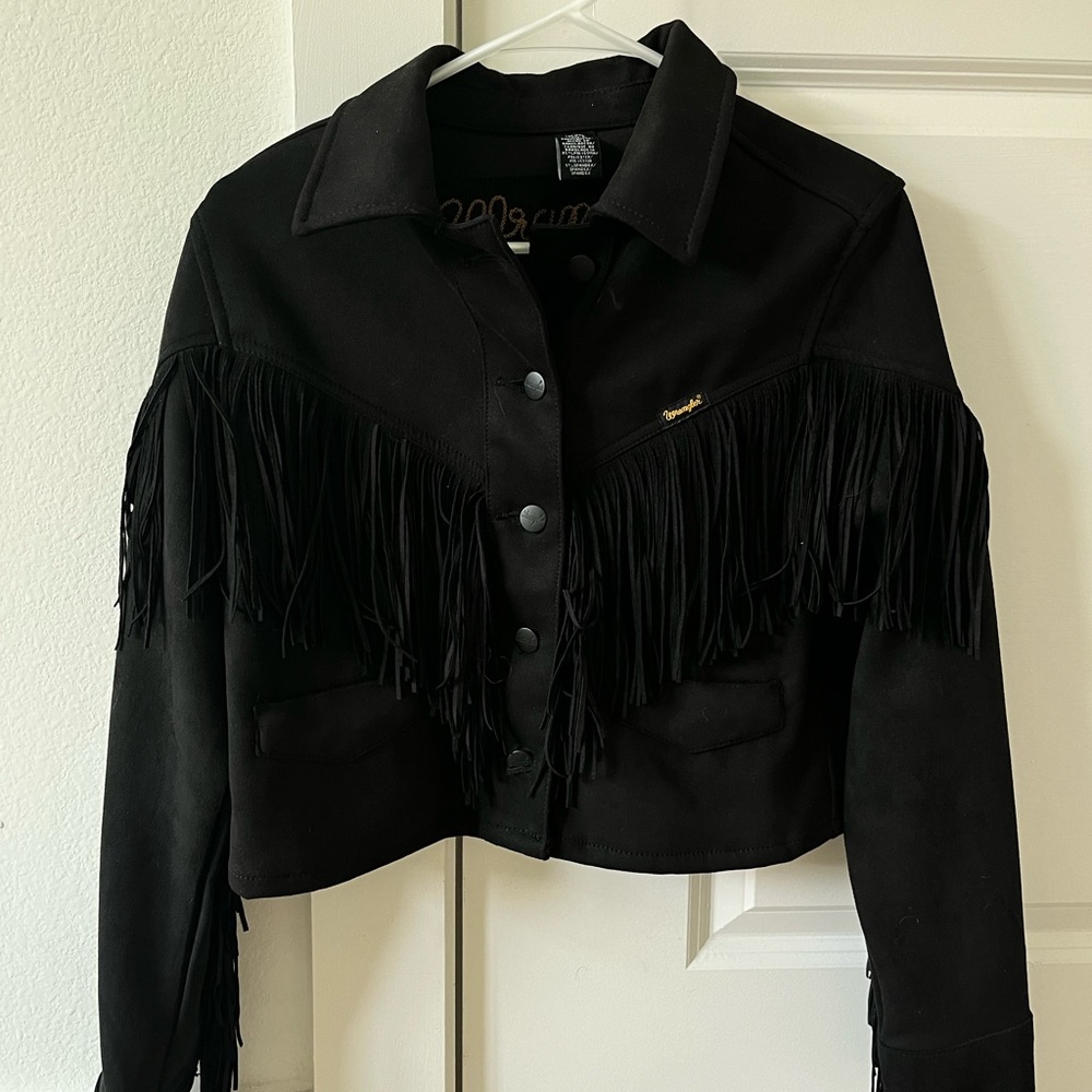 Black Fringe Wrangler Cropped Jacket